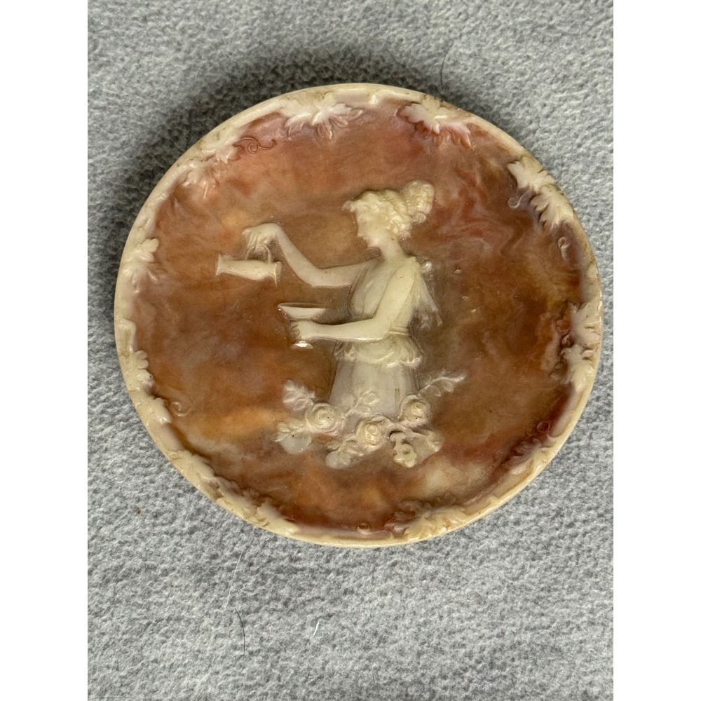 Vintage Miniature Cameo Style Decorative Plate Brown Marbled Classical 3.25"
